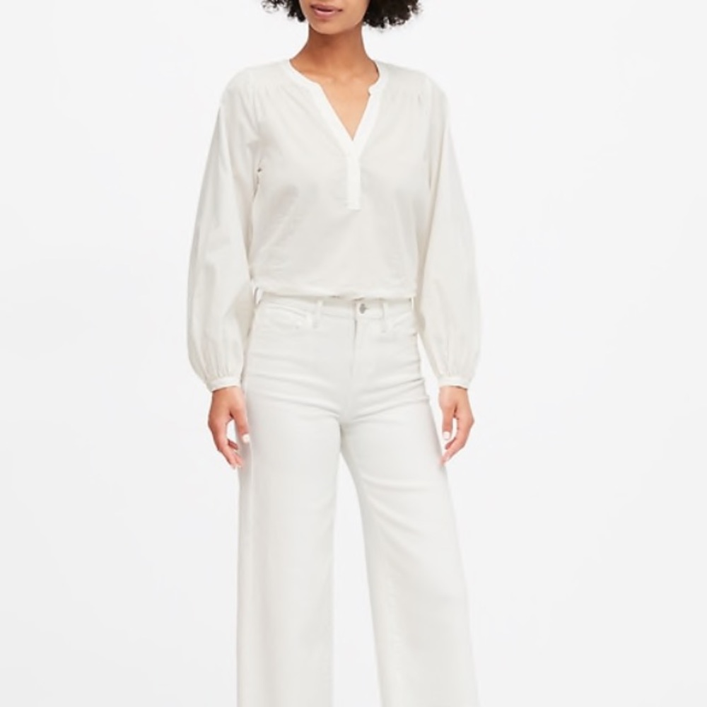 NWT Banana Republic Petite Cotton Balloon-Sleeve Top - Picture 3 of 9